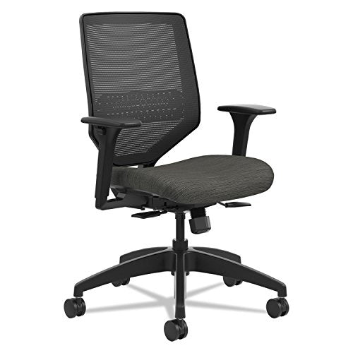 HON Solve Mesh Back Office Chair with Adjustable Arms, Adjustable Height, Tilt Tension, Lumbar Support, Swivels, on Rolling Wheels, Ink - color: Ink - Mesh Back