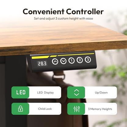 63 x 28 Inch Electric Standing Desk, 3 Memory Presets, Brown - color: Brown, size: 63*28