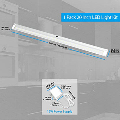 EShine Hand Wave Activated Under Cabinet LED Lighting Kit, Dimmable, 1-Pack 20 in - Touchless Dimming Control, White Under Counter Lights for Kitchen, Garage, Desk, Laundry - Warm White (3000K) - color: Warm White (3000K), size: 20 inch
