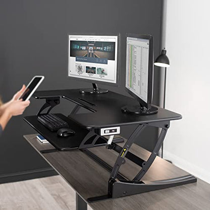 VIVO Black 42 inch Electric Desk Converter, DESK-V000VLE | Large, Height Adjustable, Stand Up Desk Riser, Wide Keyboard Tray, Standing Dual Monitor and Laptop Workstation, V Series - size: 42"