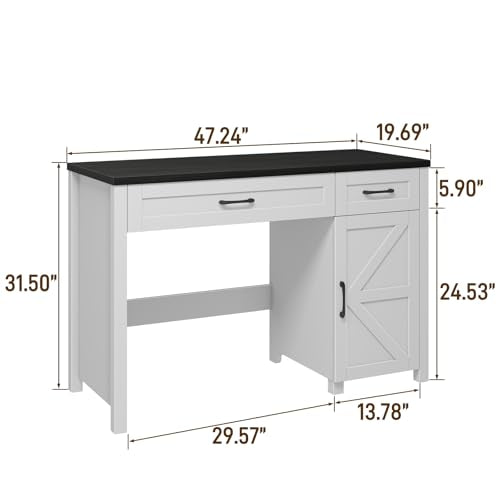 Halitaa Farmhouse 47" Executive Desk with Storage Cabinet, Black | Computer Desk with Drawers ,Workstation Computer Desk for Home Office and Study - color: Black, size: 47''W with Cabinet