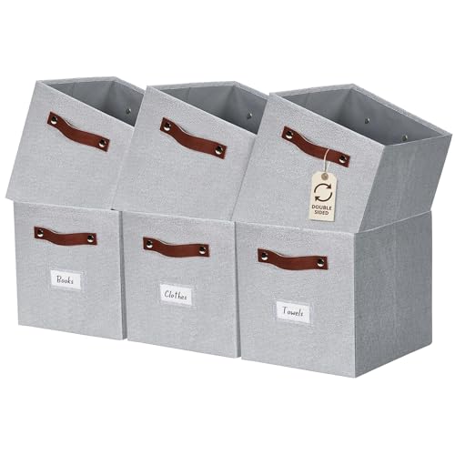 DECOMOMO Storage Bins, Cube Storage Bin with Labels - color: Light Textured Grey, size: Cube 11" / 6pcs
