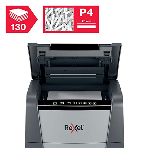 Rexel Optimum Auto Feed+ 130 Sheet Automatic Cross Cut Paper Shredder, P-4 Security, Small Office Use, 44 litre Removable Bin, 2020130X