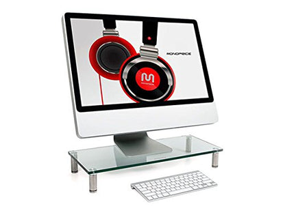 Monoprice Multimedia Desktop Stand 22 Inch x 9.5 Inch - Stand & Riser, Laptop Stand, Desktop TV Stand w/ Height Adjustable Legs - Workstream Collection, Clear