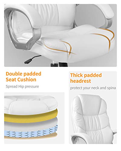 Office Chair Computer High Back Adjustable Ergonomic Desk Chair Executive PU Leather Swivel Task Chair with Armrests Lumbar Support (White) - color: White, style: without massage
