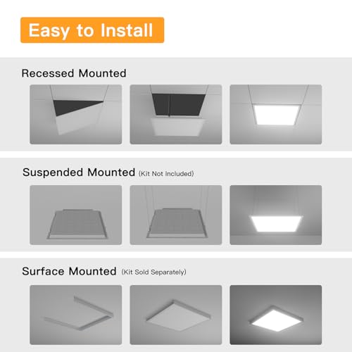 2x2 LED Flat Panel Light,Selectable 5CCT,0-10V Dimmable,5200LM,2Pack - size: 2x2FT-2pack