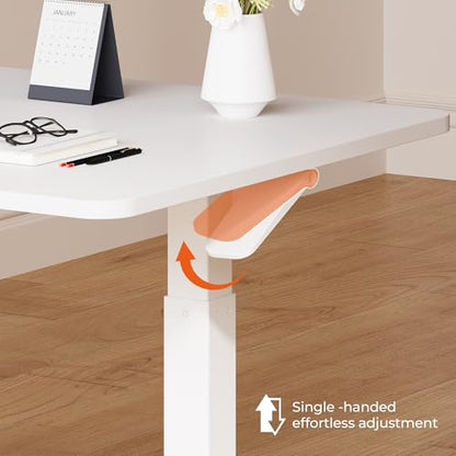 40''Pneumatic Standing Desk,Onepiece Adjustable Height Home Office | White 39.4"x23.6" Home Desk Rolling Computer Workstation with Hooks & Cup Holder,Hidden Casters - color: White, size: 4024