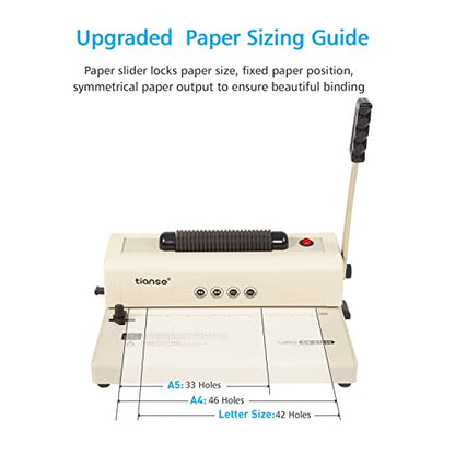 TIANSE Binding Machine - Electric Coil Inserter for Professional Binding, 12-Sheet Punch, for Letter/A4/A5 & Plastic/Metal Coils, with 100 Coil Spines & Pliers for Home, Office, School, DIY