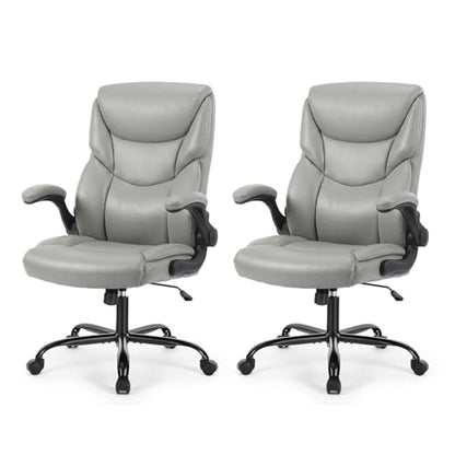 Sweetcrispy Office Chair Set of 2, Heavy Duty Desk Chair, PU Leather - color: Grey, style: Set of 2