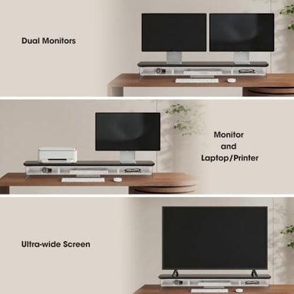Fenge 42.5" Dual Monitor Stand with Clear Acrylic Legs, Black - color: Black, size: 42.5in