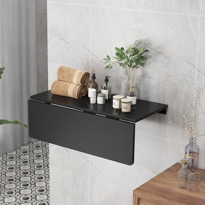Wall Mounted Folding Table, 31.5" x 23.5" Floating Desk for Small Space, Countertop Extension Fold Down, Laundry Folding Table, Hanging Drop Leaf Table for Apartment, Study, Bedroom (Black) - color: Black