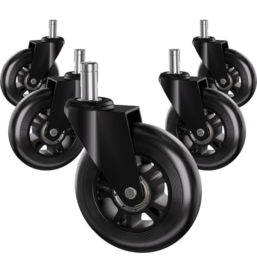 Office Chair Wheels Replacement Rubber Chair Casters Heavy Duty - color: Black