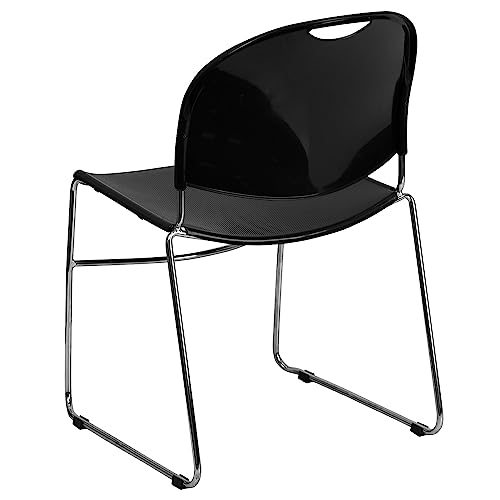Flash Furniture HERCULES Series 880 lb. Capacity Black Ultra-Compact Stack Chair with Chrome Frame | 880 LBS. Weight Capacity - color: Black Plastic/Chrome Frame, size: Set of 1