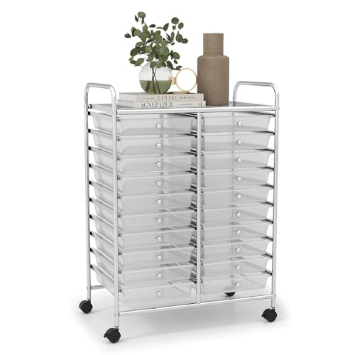 LDAILY Rolling Cart with Drawers, Classroom Storage for Teacher,Clear - color: Clear, size: 20 Drawer