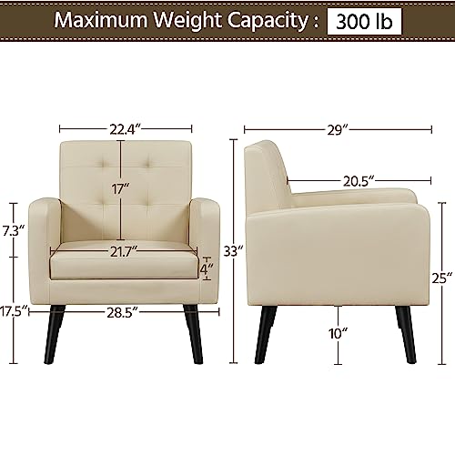 Yaheetech Mid Century Accent Chairs Set of 2 Living Room Chairs Retro Beige | Faux Leather Upholstered Sillones Para Sala, Modern Reading Nook Chairs, Button Tufted Back, Rubberwood Legs, Bedroom Office - color: Beige, size: set of 2