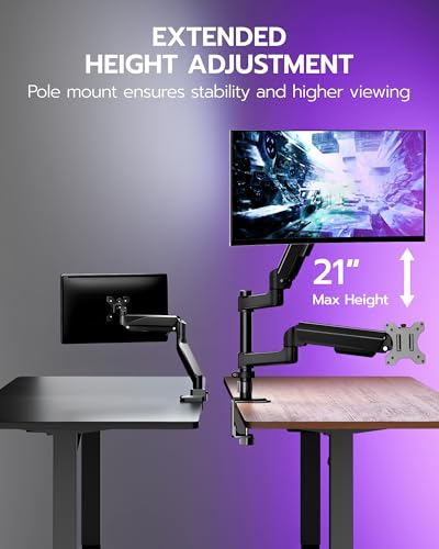 ARES WING Single Monitor Mount - 17 to 40 Inch Screen Monitor Arm, Black | Ultrawide Monitor Arm for Heavy Duty Curved Screen up to 26.4 lbs with Clamp/Grommet Desk Mount, 75/100 Vesa Mount - size: Single Monitor Arm