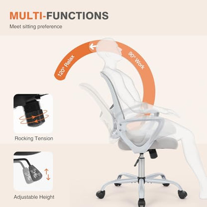 Sweetcrispy Ergonomic Office Desk Chair, Executive Mesh Computer Chair - color: Grey, size: 18.5"D