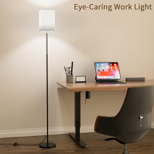 SIBRILLE 63.8" Square Floor Lamp with White Linen Shade - color: Beige