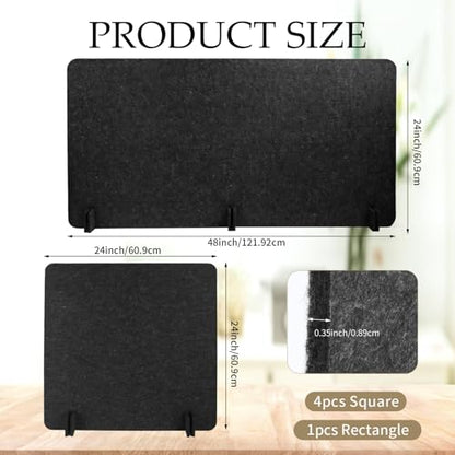 5 Pcs Desk Divider Deep Gray Desk Privacy Partition Reducing Noise Visual Distraction Divider Stand up Freestanding Cubicle for School Office Home (24 x 48, 24 x 24 Inch)