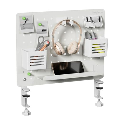 PEGZONE Clamp on Desk Pegboard, 16.5" x 12.6", with 10 Accessories, White - color: White, size: Medium