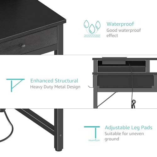 Lufeiya Small Desk with Drawers for Home Office Bedroom, 31 inch Black Writing Study Desks with Fabric Drawers Storage, Gaming Desk Table with Power Outlet & Monitor Stand, Black - color: Black