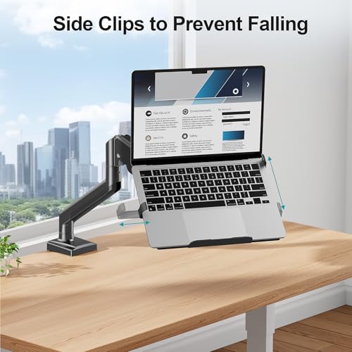 MOUNT PRO Laptop Arm Mount for Desk, Fits Max 17" Notebook and 32" Monitors | 2 in 1 Function Monitor Laptop Stand Holds up to 22lbs, Aluminum Single Monitor Holder with Adjustable Tray - size: Without Pole