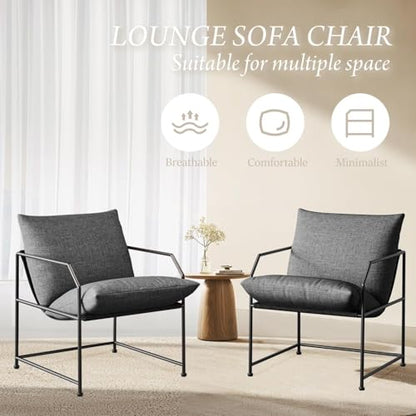 Accent Chair Living Room Chairs Accent Chairs Set of 2 Comfy Reading Chair for Bedroom Upholstered Lounge Chair Mid Century Modern Arm Chair Side Sofa Chair Armchair Waiting Room Chairs(Charcoal, 2) - color: Charcoal