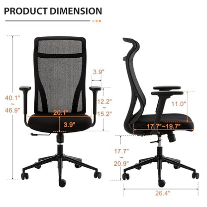 Qulomvs Mesh Ergonomic Office Chair Home Office Desk Chair with Headrest Height Adjustable Computer Executive Desk Chair with Wheels 360 Swivel Task Chair - color: Black