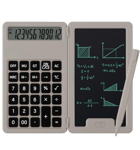 Desk Portable Calculator, Small Calculator with Writing Notepad, Khaki | Basic Calculator, More Lightweight and Portable, 12 Digit Large Display Multi-Function for Office, Home & Financial (Khaki) - color: Khaki