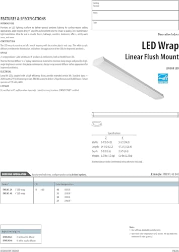 Lithonia Lighting 4' Low-Profile LED Wraparound Light Fixture, 3000K, 120V | 48-Inch LED Flush Mount Ceiling Light, 3000K Warm White Color Temperature, 120V (FMLWL 48 830) - color: 3000K Warm White, size: 48 inches, style: 120V
