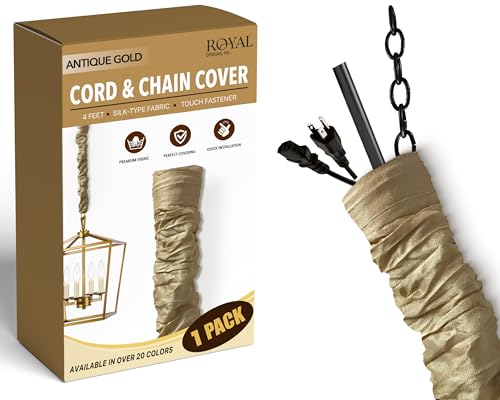 Royal Designs, Inc. CC-11-AGL Antique Gold Cord & Chain Cover- 4 feet- Silk-type Fabric Touch Fastener - Use for Chandelier Lighting Wires - color: Antique Gold, size: 1 Pack