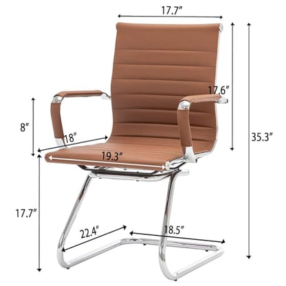 Conference Room Chairs Set of 4, Waiting Room Chairs with Arms, Faux Leather Reception Chairs No Wheels, Office Guest Chairs with Mid Back Support and Chrome Sled Base, Cafe - color: Cafe, size: 4PCS