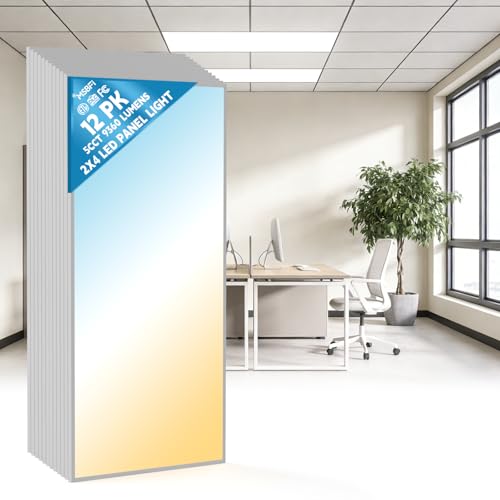 2x4 LED Flat Panel Light Drop Ceiling Office Fixture, 5 CCT 3000K-6500K Adjustable & 5 Wattage Selectable,0-10V Dimmable, 2X4 LED Flush Mount Ceiling Light, ETL Listed 12Pack - size: 2x4FT-12Pack
