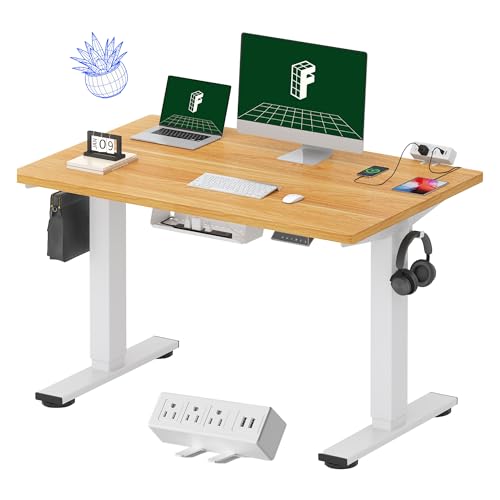 FLEXISPOT EN2 48"x30" Whole-Piece Standing Desk with Power Strip, Maple - color: Maple Top + White Frame, size: 48x30"