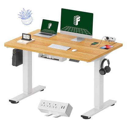 FLEXISPOT EN2 48"x30" Whole-Piece Standing Desk with Power Strip, Maple - color: Maple Top + White Frame, size: 48x30"