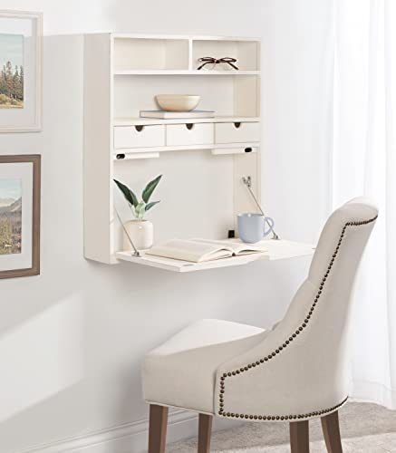 Kate and Laurel Georgie Rustic Wood Floating Desk; 26 x 6 x 30; White; Transitional Computer Desk for Home Office with Folding Design - color: White