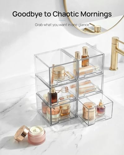 Vtopmart 6 Pack Small Clear Stackable Storage Drawers for Desk, Countertop | Bathroom Makeup Accessories Organizer, Plastic Bins For Desk, Vanity, Undersink, Medicine Cabinet ,Home Organization - style: 6pack-Clear