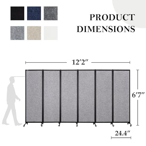 Room Partition 2.0 Upgrade Version,12'2"L* 6'7"H,6 Panel，Light Grey - color: Light Grey, size: 6