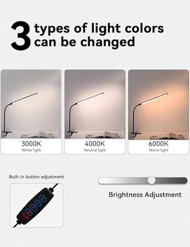 2 Pack LED Desk Lamp with Clamp,Eye-Friendly Clip on Lights for Home Office Study Reading,3 Modes 10 Brightness,Long Flexible Goose-Neck,Swing Arm Architect Task Table Lamps USB Usage - color: Black, size: 11inch/2 pack