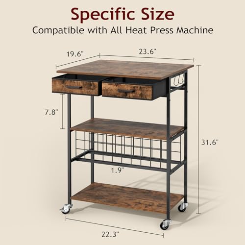 Homsorout Movable Heat Press Table with Drawer & Hooks, 23.6''×19.6'' - style: Black and Brown