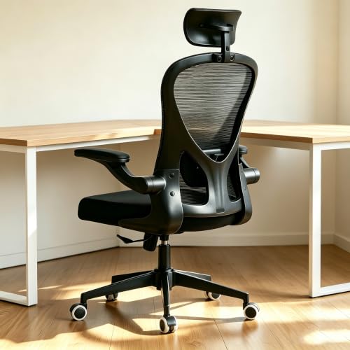 Ergonomic Office Desk Chair High Back Mesh Computer Chair | 360° Swivel Adjustable Lumbar Support & Flip-Up Armrests capacity 300 lbs capacity - color: 02blcak