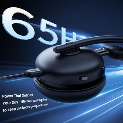 Wireless Headset with Mic for Work, One-Tap Mute & USB Dongle, Bluetooth 5.3 Headset, AI Noise Cancelling Mic, Wireless Headphones with Mic & 65H, Wireless Headset for PC/Teams/Computer/Laptop/Study