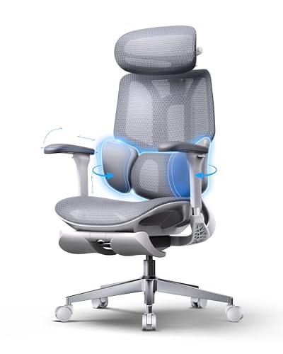 Hbada E3 Air 2026 Ergonomic Office Chair, 3-Zone Lumbar Support, Comfy Home Office Chair with Auto Recline, 4D Headrest & Armrests, 140° Tilt for Work & Relax, Grey with Footrest - color: Ash Gray