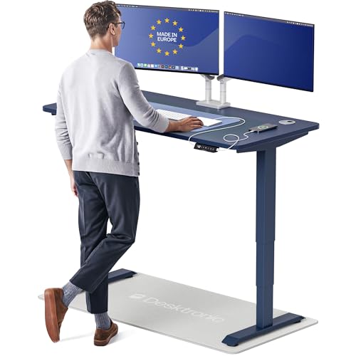 Desktronic HomePro Standing Desk 54x28 — Made in Europe, Ergonomic Sit Stand Home Office Desk, Electric Height Adjustable, Dual Motor, USB & USB-C Charging, Wobble-Free, Touchscreen, 3 Memory Presets - color: Blue, size: 54 x 28 in