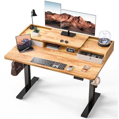 Kingant Standing Desk with Dual Drawers,Electric Height Adjustable 48"x 30" | Built-in USB A&C Charging ports Large Workstation, Heavy-Duty Sit Stand Up Desk For Home Office Daily Work,Light Rustic Brown - color: Light Rustic Brown, size: 48" x 30"