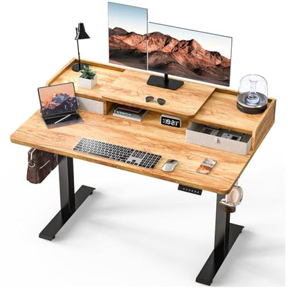 Kingant Standing Desk with Dual Drawers,Electric Height Adjustable 48"x 30" - color: Light Rustic Brown, size: 48" x 30"