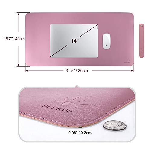 Purple/Pink Dual Sided PU Leather Desk Pad, Upgraded Sewing Laptop Mat, Waterproof Large Mouse Pad, Non-Slip Writing Kids Painting Mat Desk Blotter Protector for Office/Home 31.5"x15.8" (80x40cm)