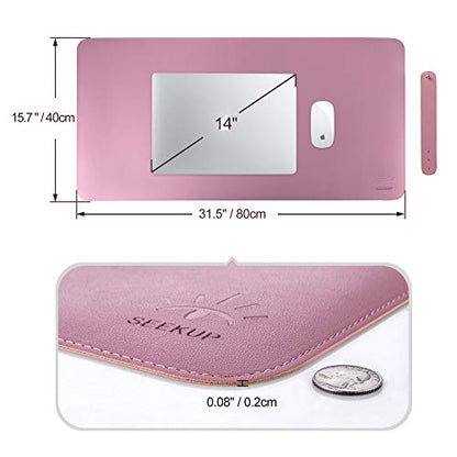 Purple/Pink Dual Sided PU Leather Desk Pad, Upgraded Sewing Laptop Mat, Waterproof Large Mouse Pad, Non-Slip Writing Kids Painting Mat Desk Blotter Protector for Office/Home 31.5"x15.8" (80x40cm)
