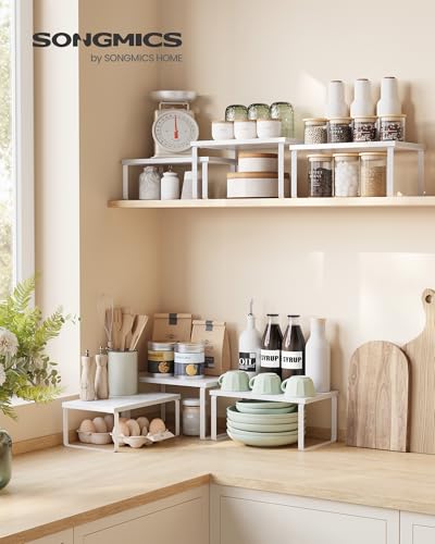 SONGMICS Cabinet Organizer Shelf, Set of 3 Spice Rack, Kitchen Storage | Kitchen Counter Shelves, Kitchen Storage, Spice Rack, Snow White and Matte White, BYSTRO Collection UKCS220WE01S - color: Snow White + Matte White