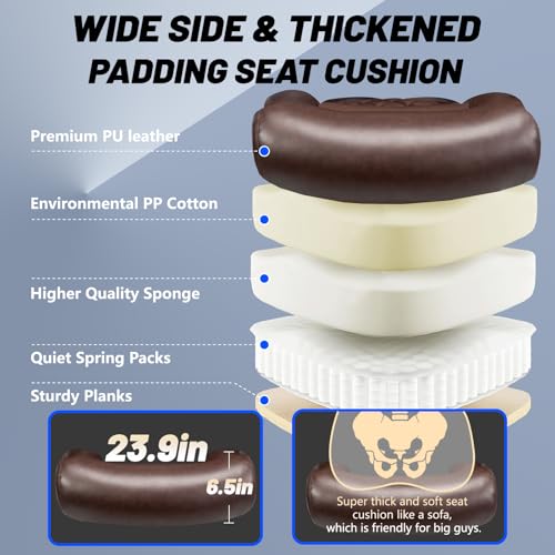 800lbs Big and Tall Office Chair, Executive Chair with Adjustable Headrest, High Back Extra Wide Seat, Heavy Duty PU Leather for Home Office, Comfortable Large Computer Desk Chair - color: Brown
